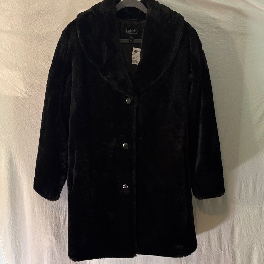 Dennis Basso Elegant Black Teddy Faux Fur Jacket